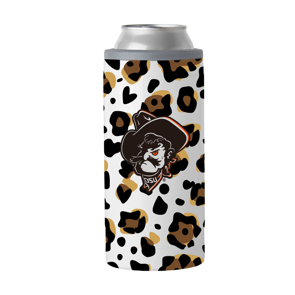 Oklahoma State 12oz Neutral Leopard Slim Can Coolie - Logo Brands - Flyclothing LLC
