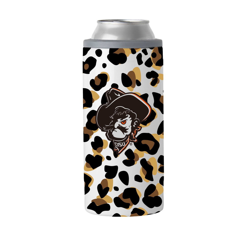 Oklahoma State 12oz Neutral Leopard Slim Can Coolie - Logo Brands - Flyclothing LLC