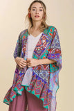 Umgee Full Size Mixed Print Ruffle Hem Open Front Cover Up Plus Size - Trendsi - Flyclothing LLC