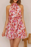 Floral Halter Neck Mini Dress - Trendsi - Flyclothing LLC