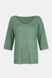 V-Neck Three-Quarter Sleeve Knit Top - Trendsi - Flyclothing LLC