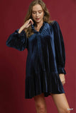 Umgee Velvet Ruffle Trim Mini Dress - Trendsi - Flyclothing LLC