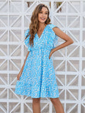 Ruffled Ditsy Floral Surplice Mini Dress - Trendsi - Flyclothing LLC