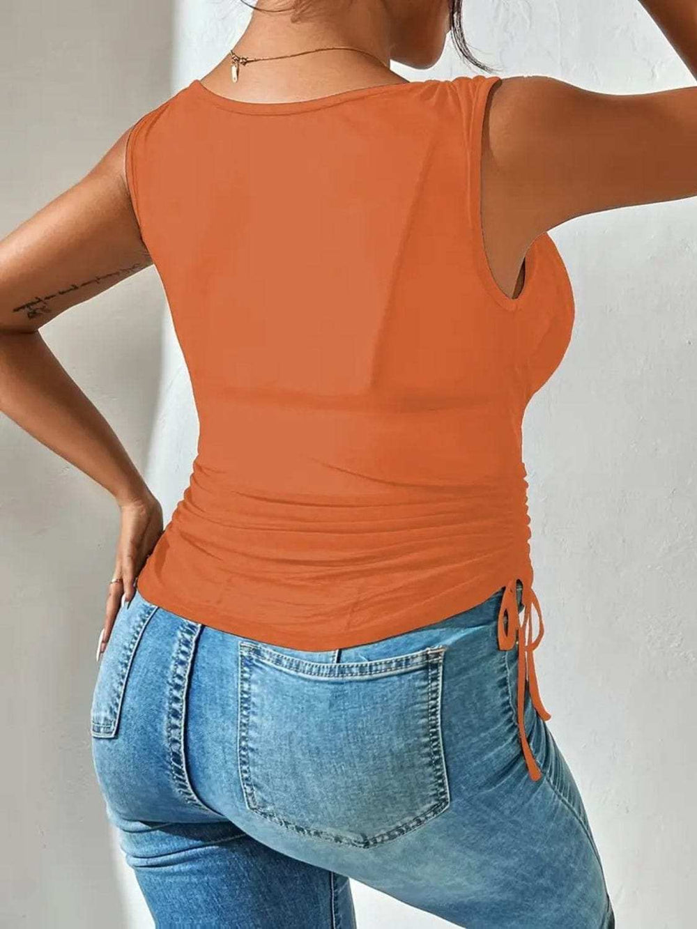 Side Drawstring Ruched Tank - Trendsi - Flyclothing LLC