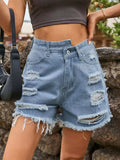 Distressed Raw Hem Denim Shorts - Trendsi - Flyclothing LLC