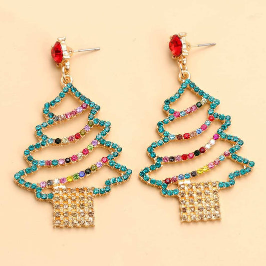 Rhinestone Alloy Christmas Tree Earrings - Trendsi - Flyclothing LLC