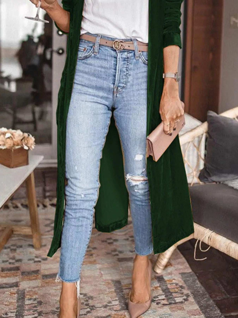 Open Front Long Sleeve Longline Cardigan - Trendsi - Flyclothing LLC