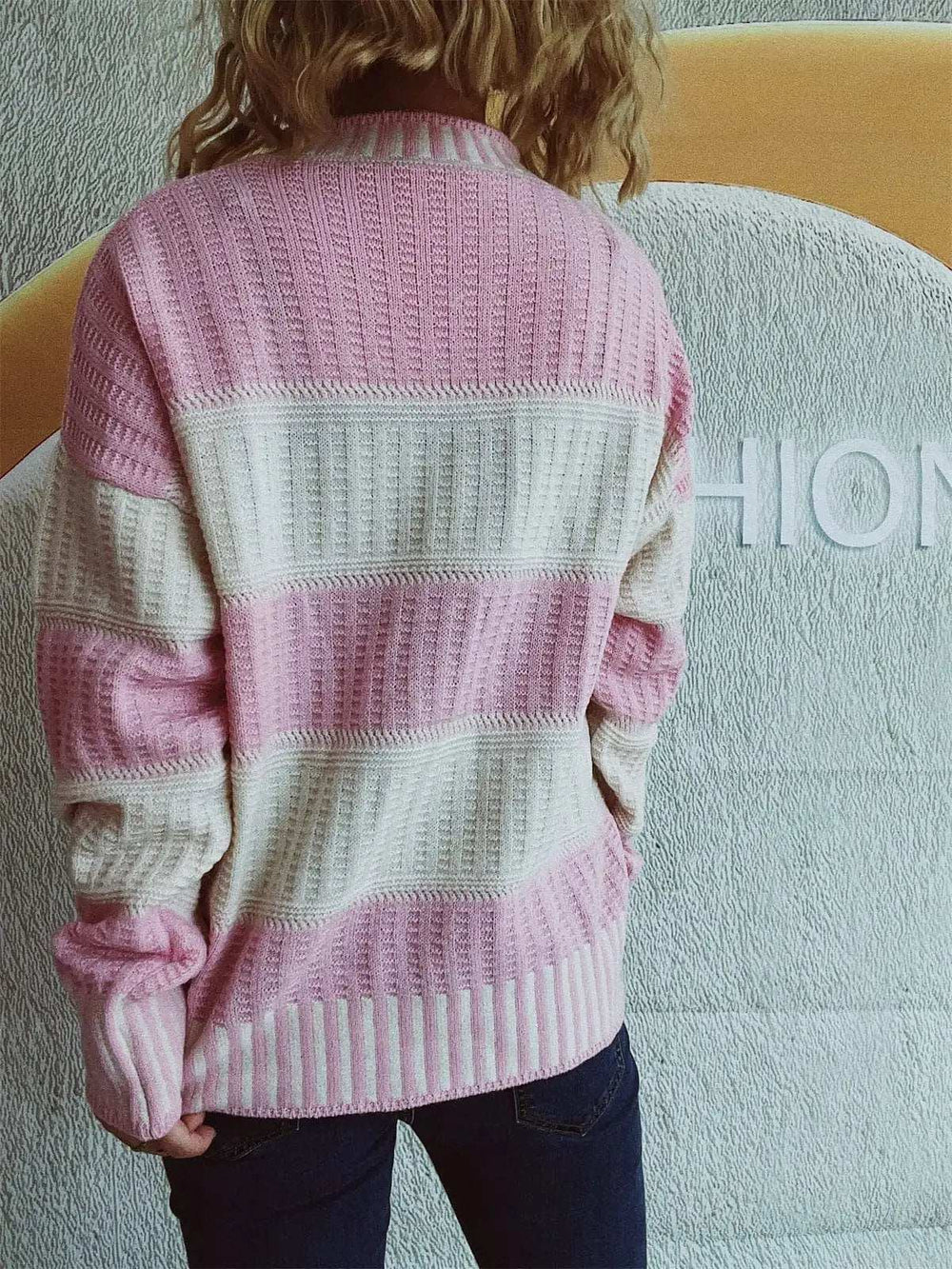 Contrast Round Neck Long Sleeve Sweater - Trendsi - Flyclothing LLC