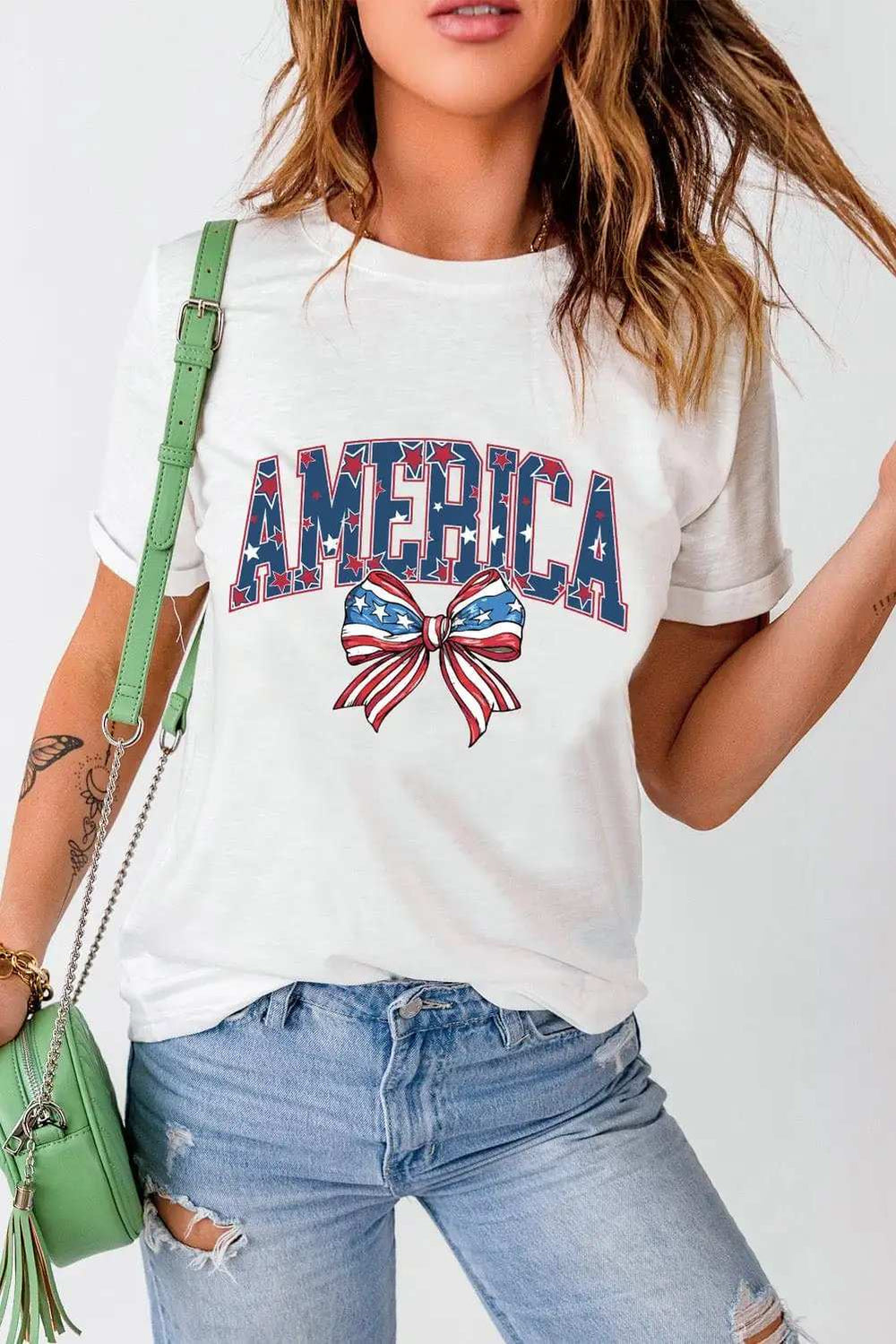 AMERICA Round Neck Short Sleeve T-Shirt - Trendsi - Flyclothing LLC