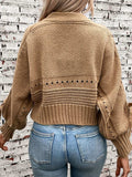 Cable-Knit Tied Open Front Lantern Sleeve Cardigan - Trendsi - Flyclothing LLC