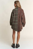 J.NNA Snap Down Tweed Plaid Contrast Longline Shacket - Trendsi - Flyclothing LLC