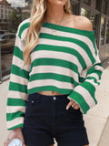 Striped Dropped Shoulder Long Sleeve Sweater - Trendsi - Flyclothing LLC