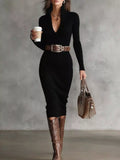 Full Size Ribbed Knit Turtleneck Sweater Dress Plus Size - Trendsi - Flyclothing LLC