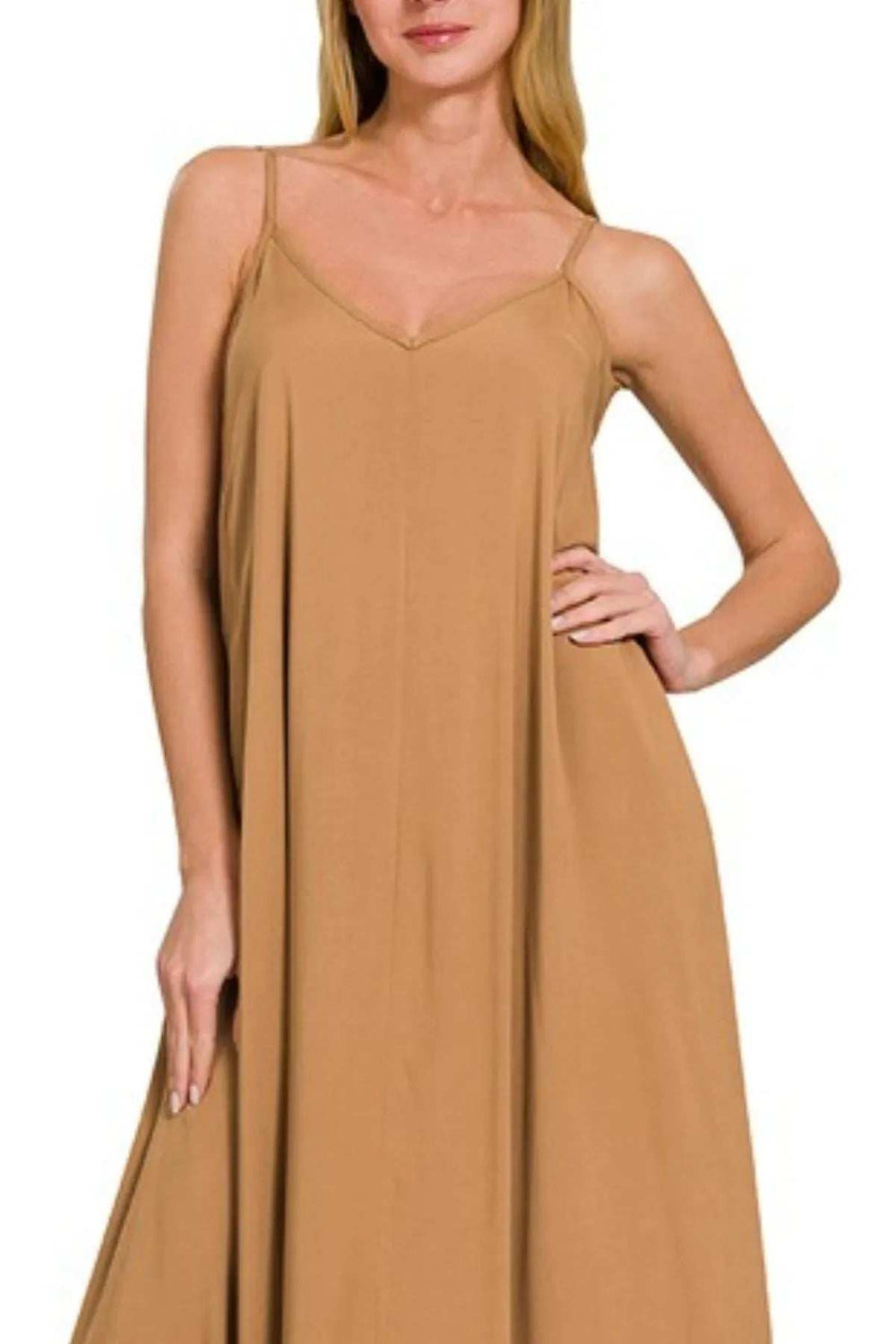 Zenana Woven Arc Hem Cami Dress With Flowy Pockets - Trendsi - Flyclothing LLC