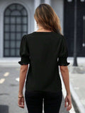 Notched Short Sleeve Blouse - Trendsi - Flyclothing LLC