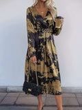 Perfee Printed Surplice Long Sleeve Midi Dress - Trendsi - Flyclothing LLC