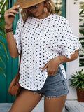 Slit Polka Dot Round Neck Half Sleeve Blouse - Trendsi - Flyclothing LLC