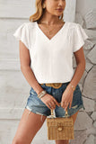 Ruched V-Neck Flounce Sleeve Blouse - Trendsi - Flyclothing LLC