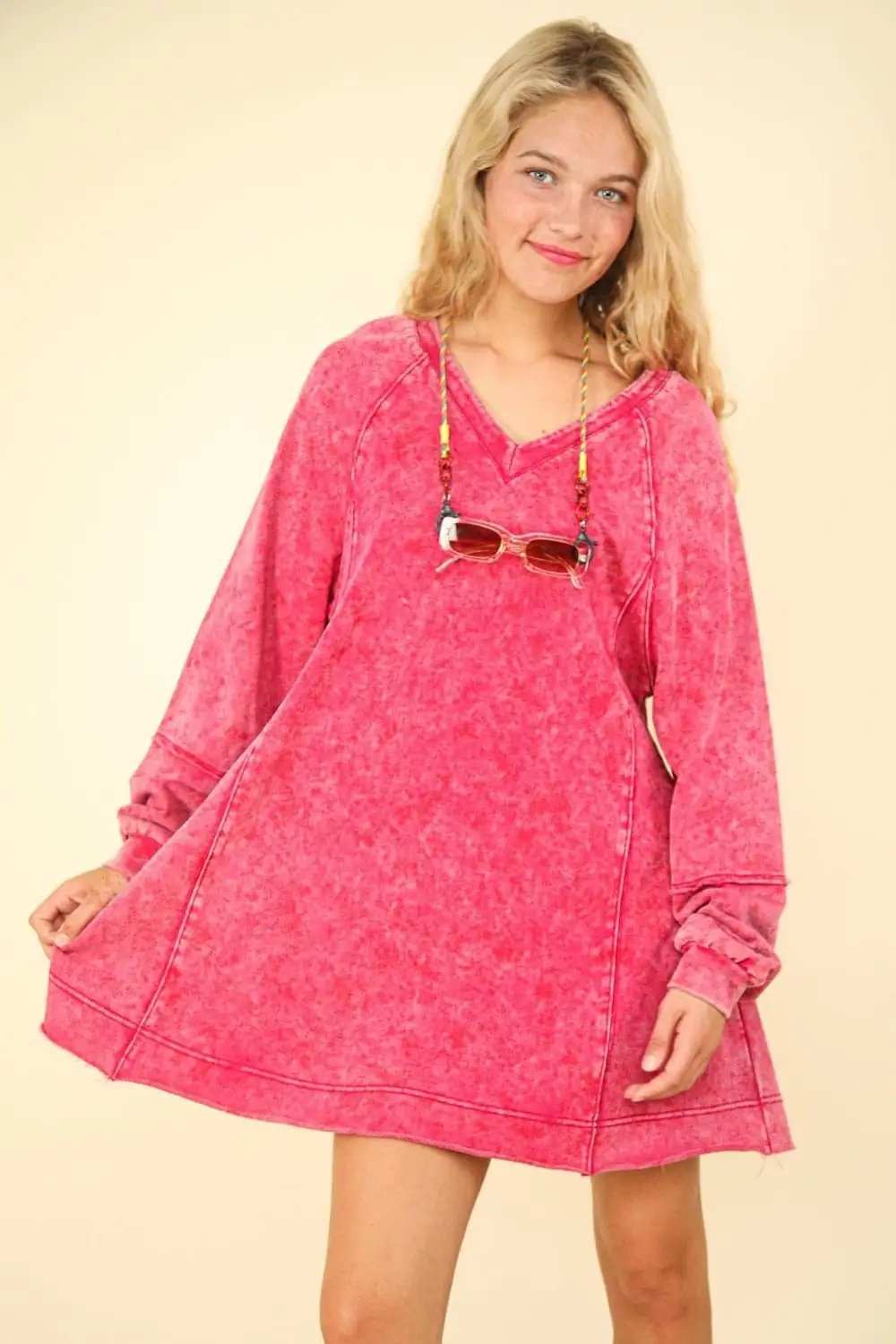VERY J Mineral Washed Oversized A-Line Mini Dress - Trendsi - Flyclothing LLC