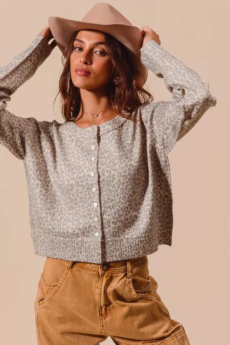 SO ME Two Tone Leopard Vintage Print Button Up Cardigan - Trendsi - Flyclothing LLC