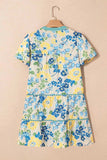 Floral Striped Trim Puff Short Sleeve Dress - Trendsi - Flyclothing LLC