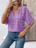 Swiss Dot Notched Half Sleeve Blouse - Trendsi - Flyclothing LLC