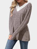 Lace Detail V-Neck Long Sleeve T-Shirt - Trendsi - Flyclothing LLC