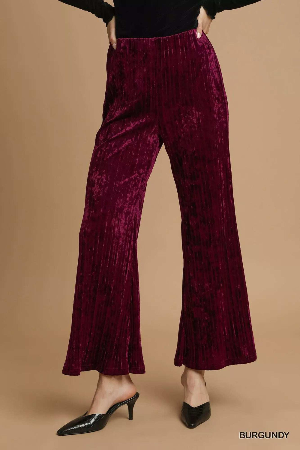 Umgee Velvet Pleated Wide Leg Pants - Trendsi - Flyclothing LLC