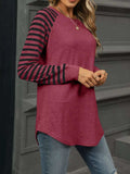 Striped Round Neck Raglan Sleeve T-Shirt - Trendsi - Flyclothing LLC