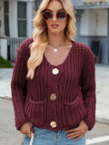 Round Neck Button Up Cardigan with Pockets - Trendsi - Flyclothing LLC