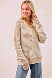 BiBi Half Button Ribbed Two Tone Sweater - Trendsi - Flyclothing LLC