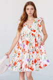 Floral Double Ruffle Sleeve V Neck Mini Dress - Trendsi - Flyclothing LLC