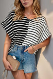 Stripe Two Tone Colorblock V-Neck T-Shirt - Trendsi - Flyclothing LLC