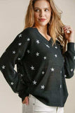 Umgee Full Size Star V-Neck Long Sleeve Sweater Plus Size - Trendsi - Flyclothing LLC