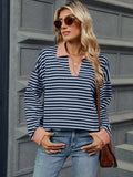 Striped Johnny Collar Long Sleeve Sweatshirt - Trendsi - Flyclothing LLC