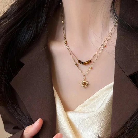 Tiger's Eye Copper Double Layered Necklace - Trendsi - Flyclothing LLC