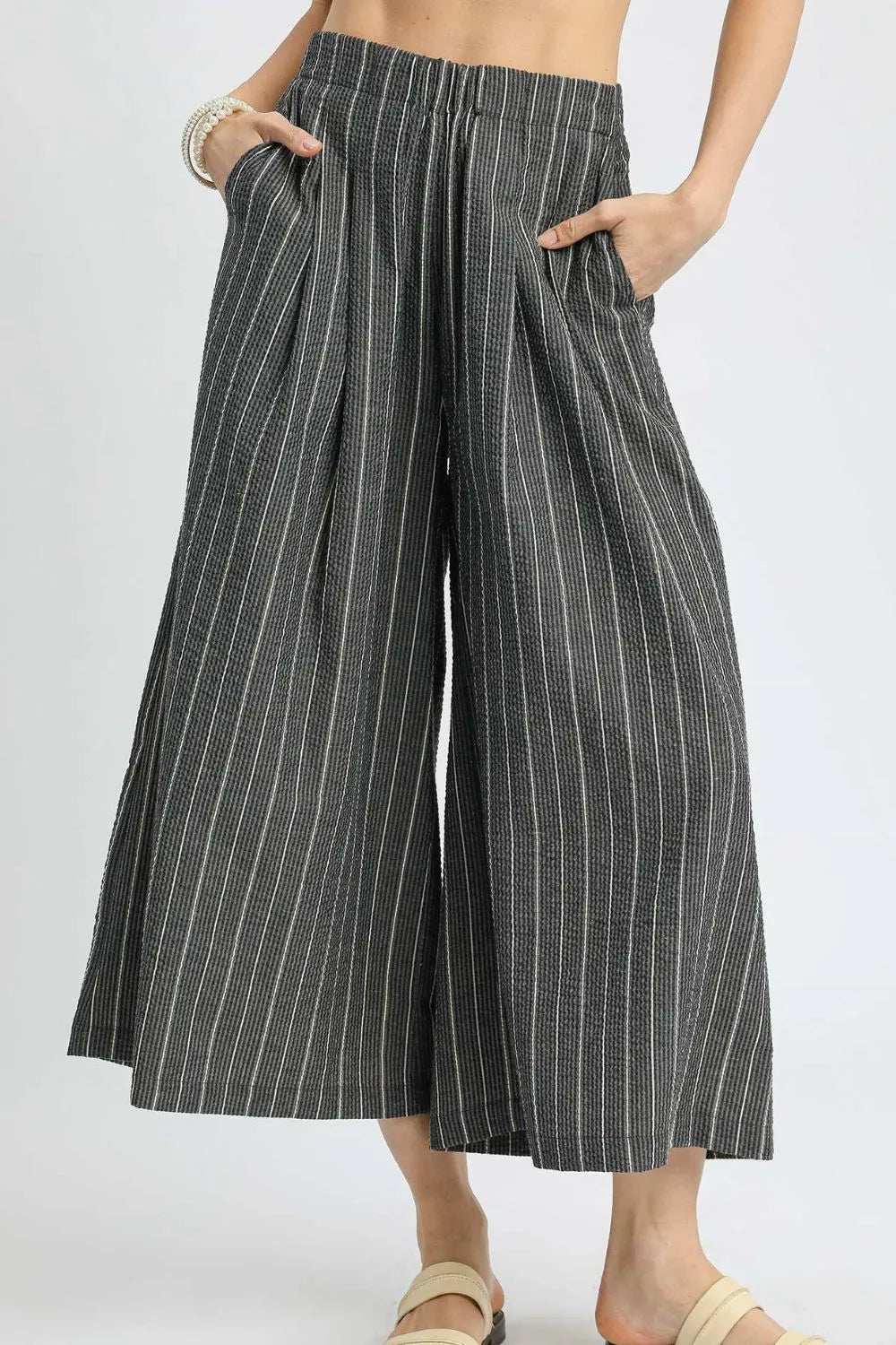 Umgee Pinstripe Crop Palazzo Pants - Trendsi - Flyclothing LLC