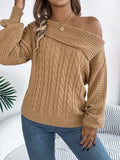 Cable-Knit One Shoulder Long Sleeve Sweater - Trendsi - Flyclothing LLC