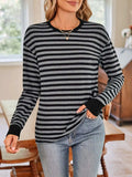 Striped Round Neck Long Sleeve T-Shirt - Trendsi - Flyclothing LLC