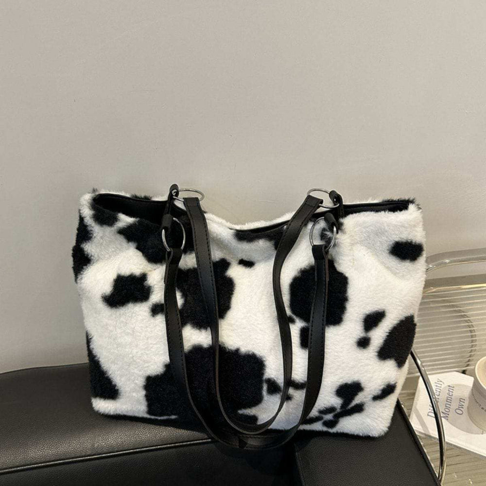 Cow Print Furry Tote Bag - Trendsi - Flyclothing LLC