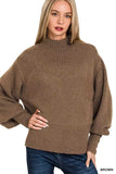 Zenana Balloon Sleeve Mock Neck Sweater - Trendsi - Flyclothing LLC