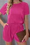 Round Neck Short Sleeve Top and Shorts Set - Trendsi - Flyclothing LLC