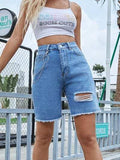 Distressed Raw Hem Denim Shorts - Trendsi - Flyclothing LLC