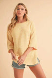 Aemi + Co Side Slit Ribbed Hem Round Neck Sweater - Trendsi - Flyclothing LLC