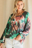 BiBi Tie Dye Print Terry Top with Puff Sleeves - Trendsi - Flyclothing LLC