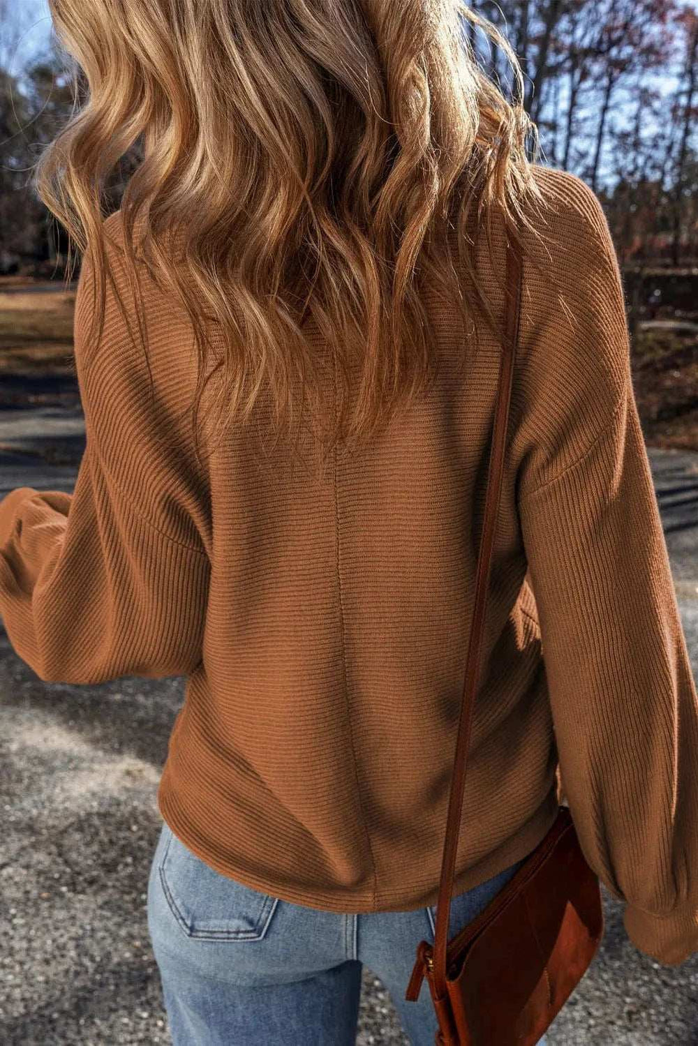 V-Neck Dropped Shoulder Long Sleeve Sweater - Trendsi - Flyclothing LLC