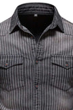Men's Striped Collared Neck Button Down Denim Shirt - Trendsi - Flyclothing LLC