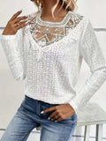 Lace Eyelet Long Sleeve Top - Trendsi - Flyclothing LLC