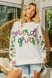BiBi Fleur De Lis Sleeve Mardi Gras Pullover - Trendsi - Flyclothing LLC
