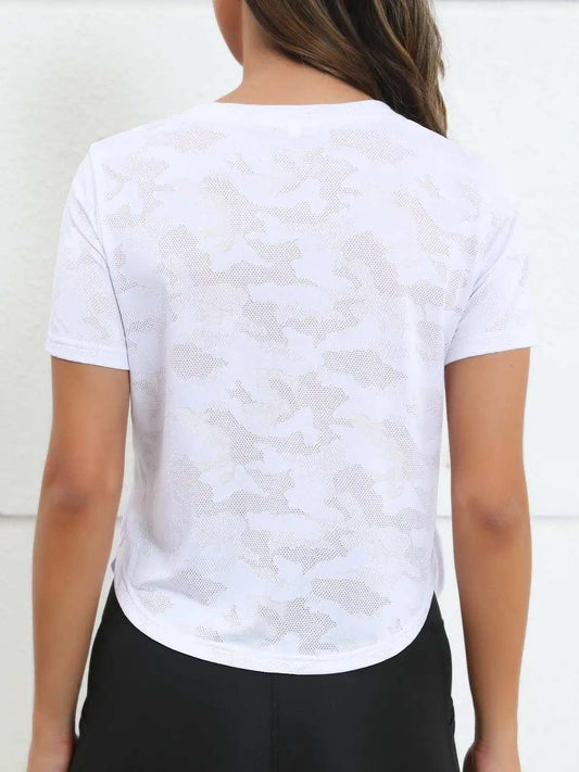 Ice Silk Mesh Round Neck Short Sleeve T-Shirt - Trendsi - Flyclothing LLC